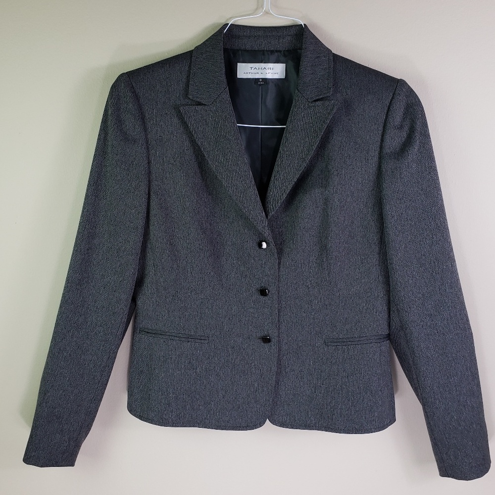 Tahari Arthur S Levine Charcoal 3 Button Blazer